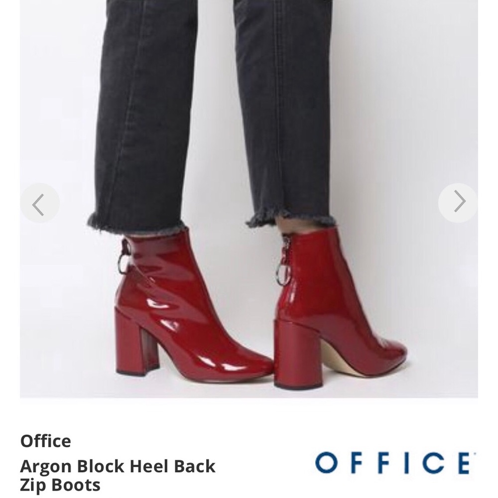 Red O-ring Patent Leather Block Heel Boots
